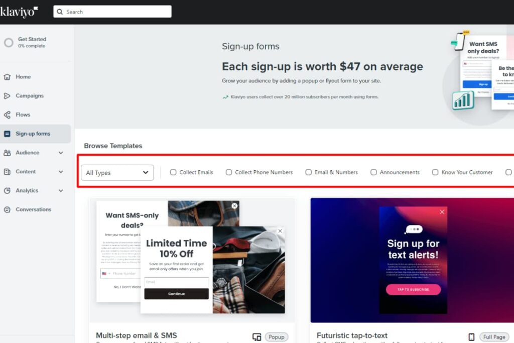 Klaviyo provides a helpful tool for creating signup forms
